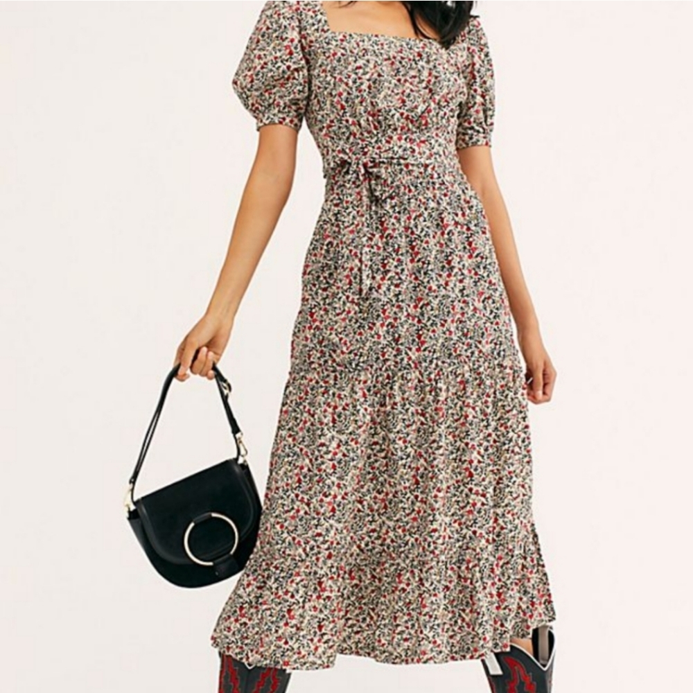 Anthropologie Floral Prairie Puff Sleeve Tiered Maxi Dress